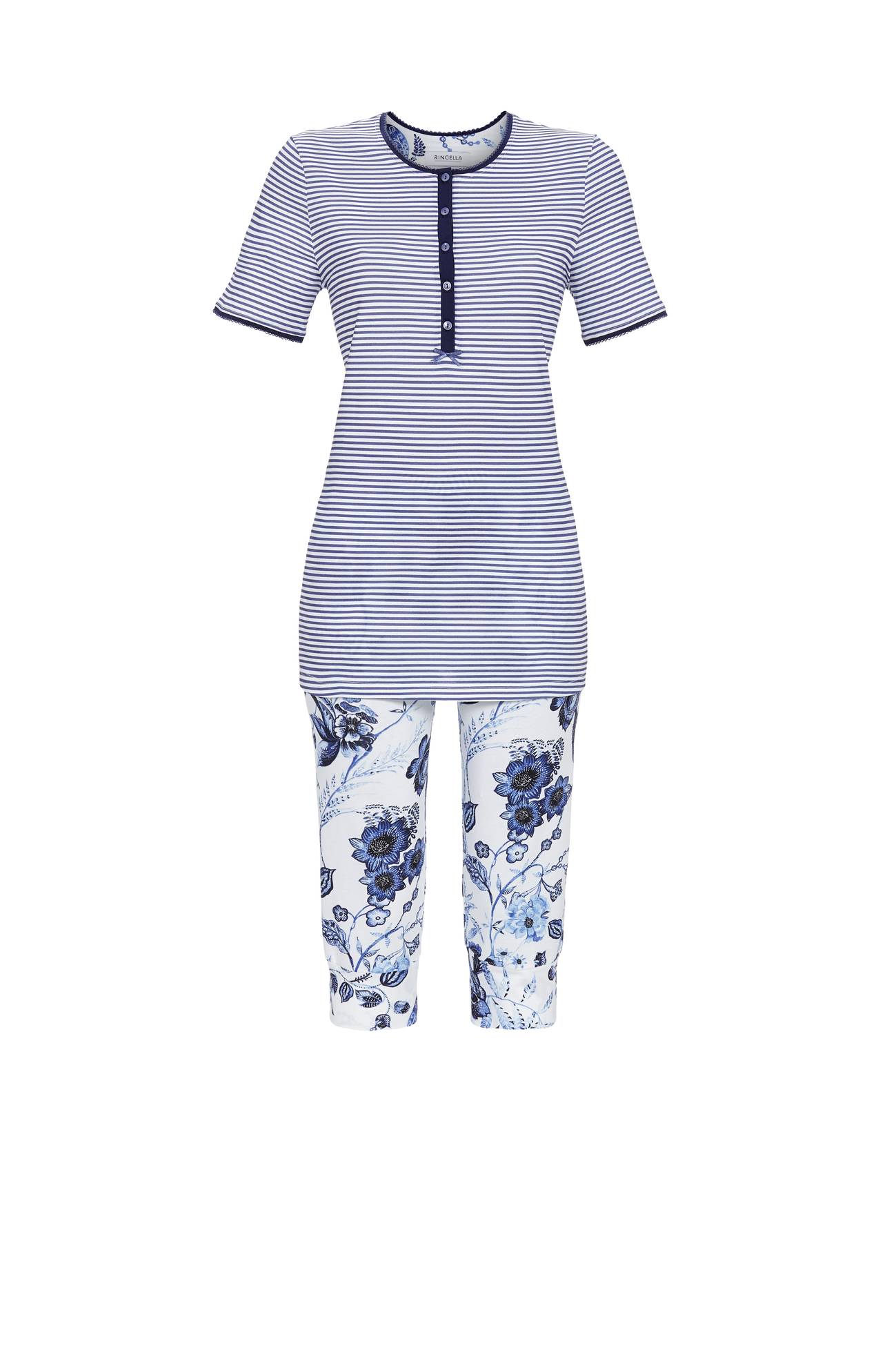 5211217 Ringella Dames Pyjama capri knoopsluiting bloem-dessin
