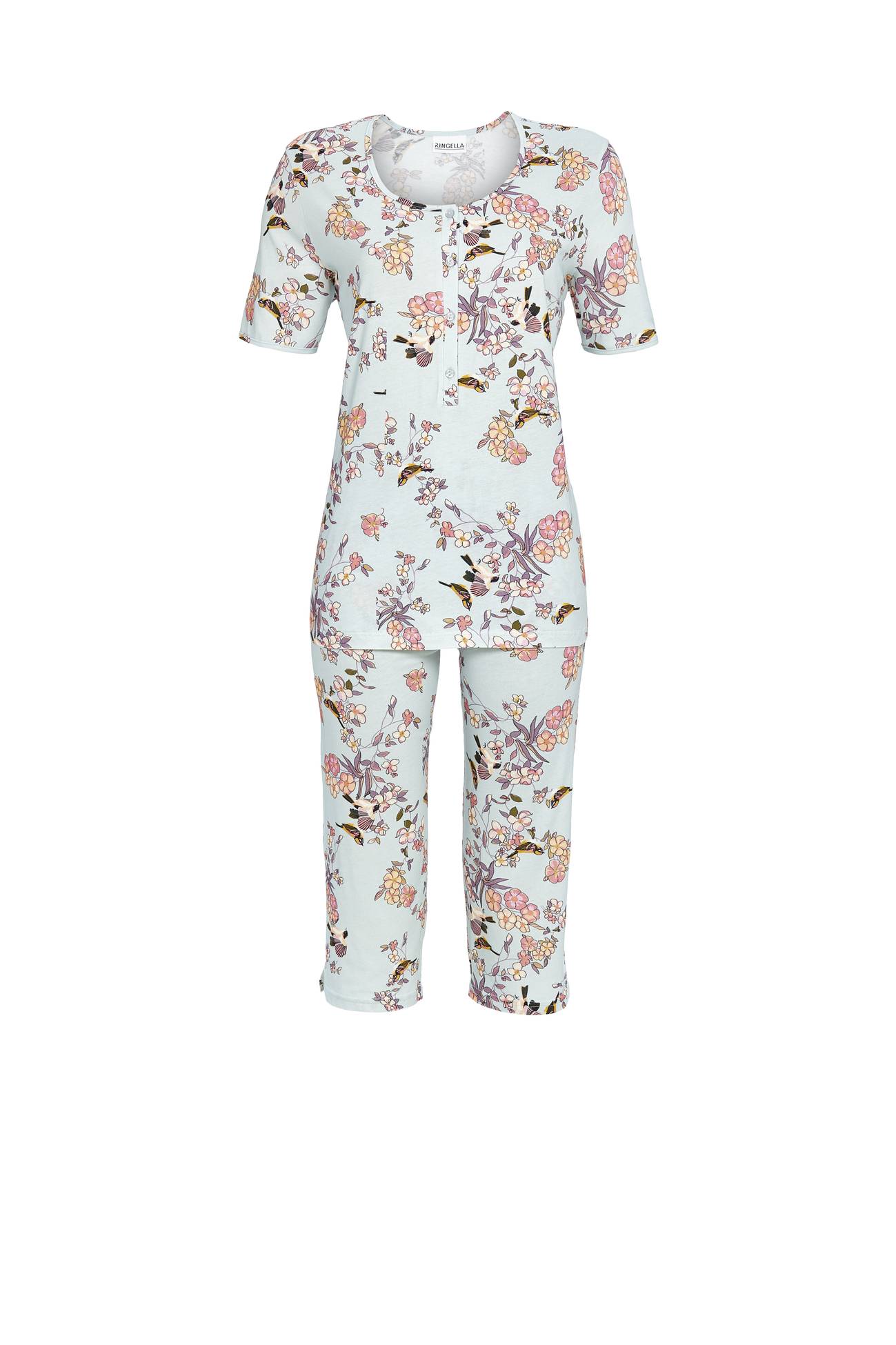 5211237 Ringella Dames Pyjama capri knoopsluiting met bloem-dessin