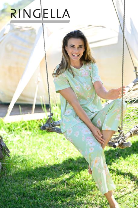 5211262 Ringella Dames Pyjama capri knoopsluiting met bloem-dessin