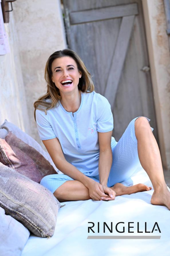 5211271 Ringella Dames Pyjama capri knoopsluiting met streep-dessin