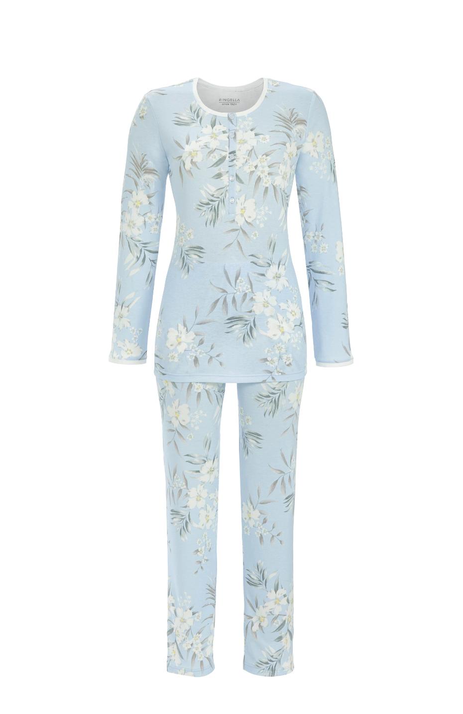 5511235 Ringella Dames Pyjama knoopsluiting interlock met bloem-dessin