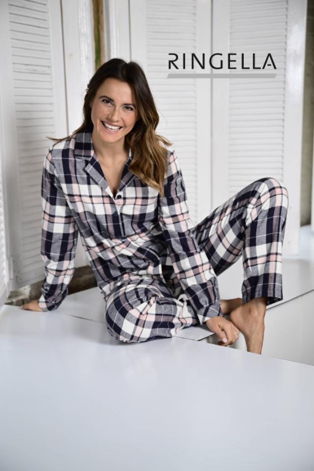 5517205 Ringella Dames Pyjama doorknoop flanel ruit-dessin