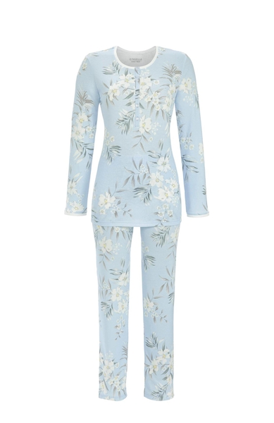 5511235 Ringella Dames Pyjama knoopsluiting interlock met bloem-dessin